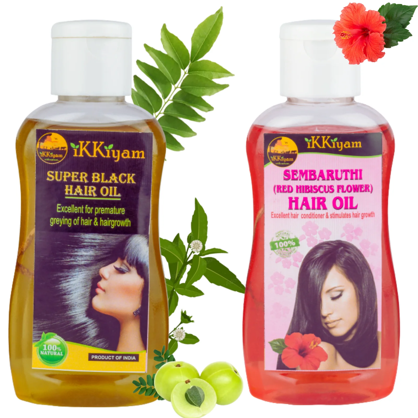 Pure Hibiscus (chembaruthi) Hair oil 100 ml & Super Black Hair oil 100 ml Combo