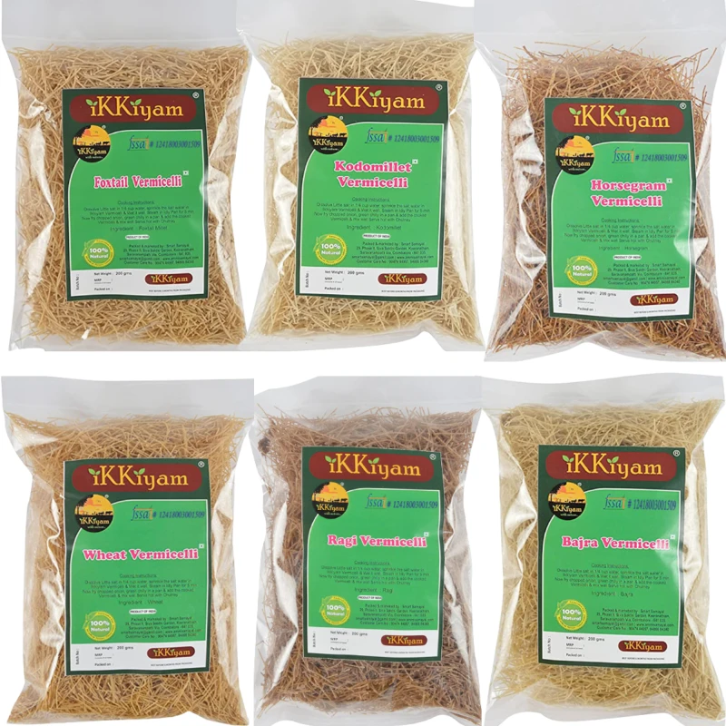 ikkiyam Combo of Kodomillet, Foxtail millet, Wheat, Ragi, Bajra, Horsegram Vermicelli Each 200g - Total 1.2 kg